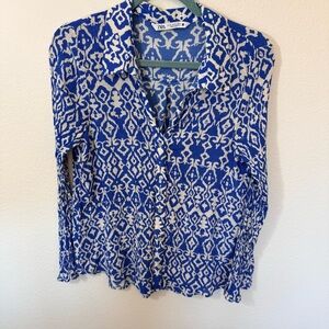 Zara Blue and White Printed Button-Down Shirt
